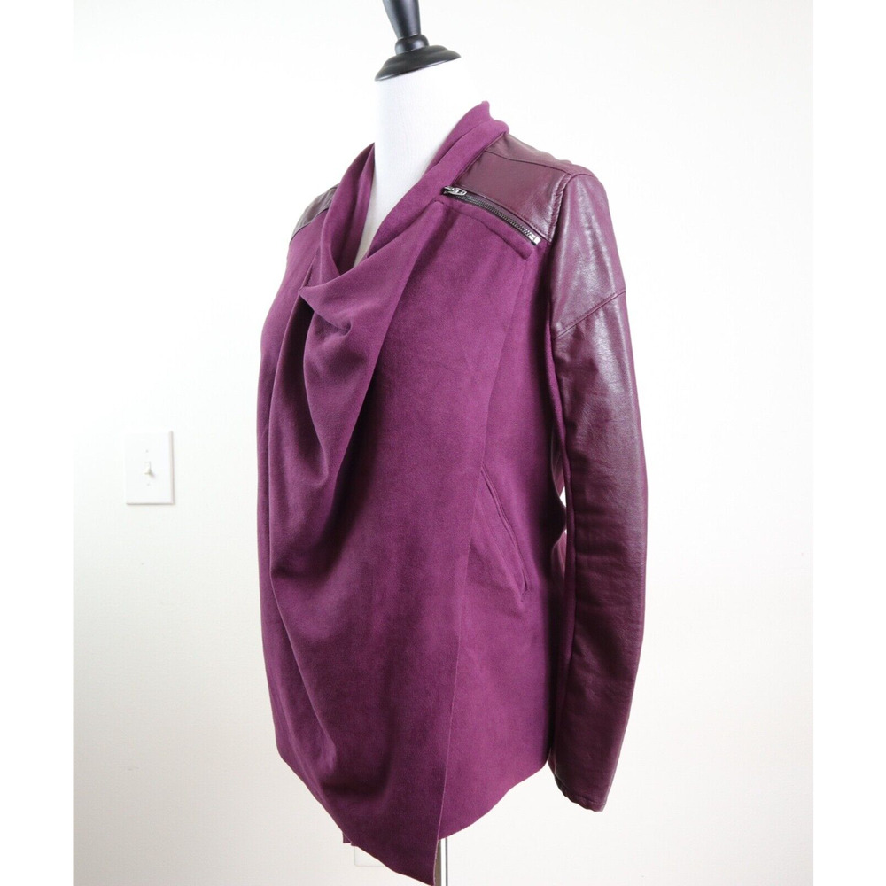 BlankNYC Size S Draped Front Moto Jacket Faux Suede Cabernet - Picture 4 of 12